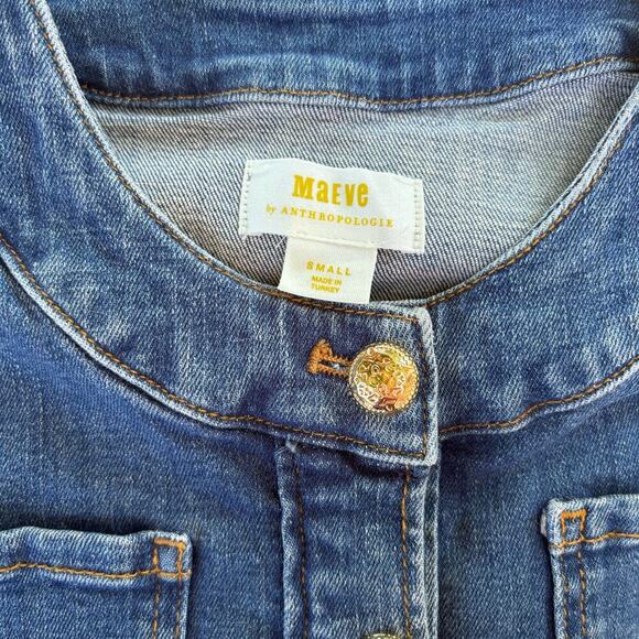 NWT Anthropologie Maeve Coco Blue Denim Jacket Size S Gold Buttons Cropped - Picture 4 of 9